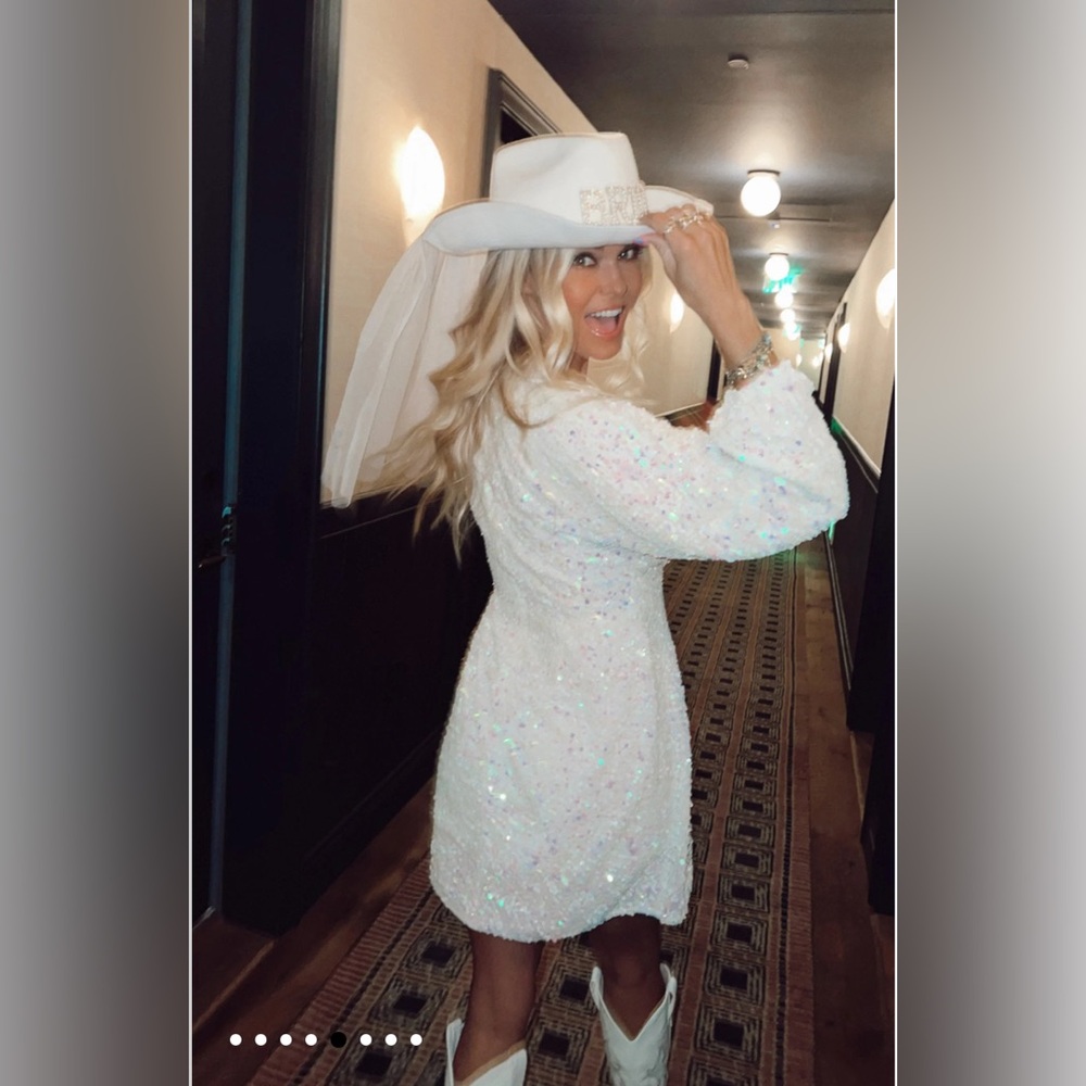 Show Me Your MuMu White Sequin Long Sleeve Mini Dress